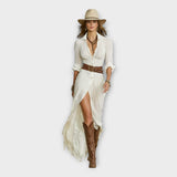 Vestido comprido com elegância boémia