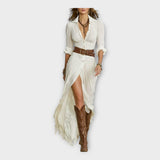 Vestido comprido com elegância boémia