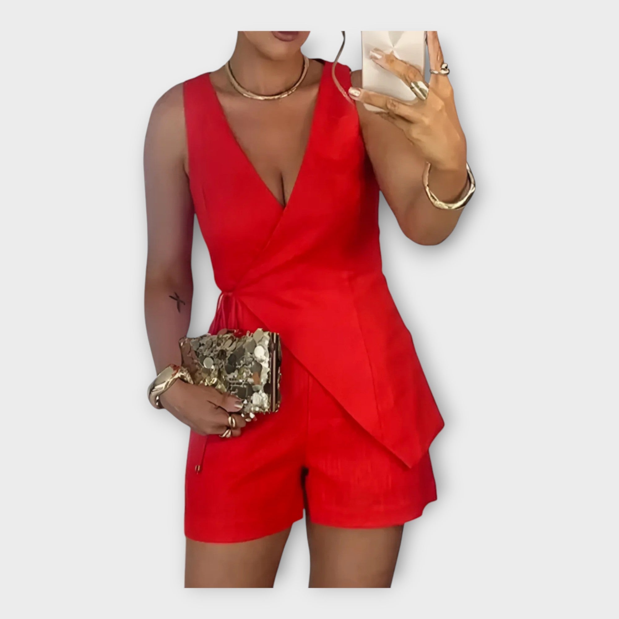 Meni - Calções elegantes de cetim com top cruzado