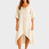 Marta - Vestido assimétrico em algodão e linho