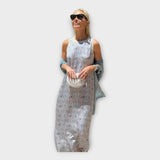 Vestido comprido com estampa geométrica