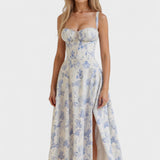 Carolina - Vestido Floral com Corpete Ajustado