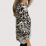Zlata - Blusa casual para mulher com estampa de leopardo