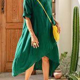 Marta - Vestido assimétrico em algodão e linho