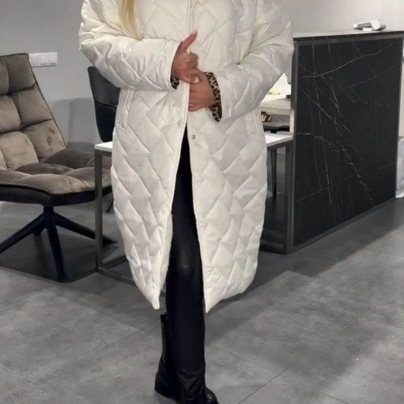 Cristiana  – Casaco acolchoado reversível de comprimento médio com forro leopardo